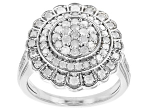 Pre-Owned White Diamond Rhodium Over Sterling Silver Cluster Ring 1.00ctw