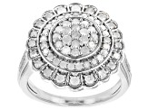 Pre-Owned White Diamond Rhodium Over Sterling Silver Cluster Ring 1.00ctw