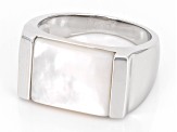 Pre-Owned 13x11mm White Mother-of-Pearl Rhodium Over Sterling Silver Ring