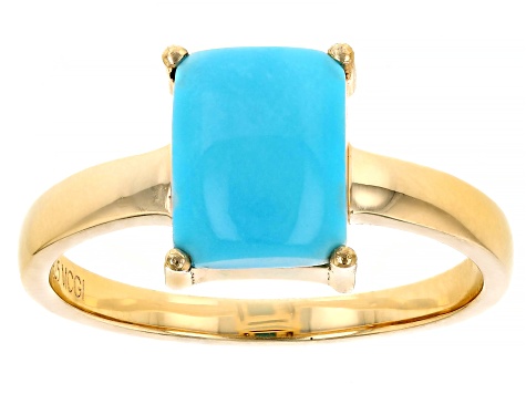 Pre-Owned Sleeping Beauty Turquoise 18k Yellow Gold Over Sterling Silver Ring