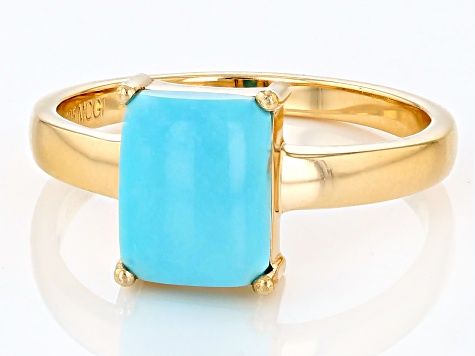 Pre-Owned Sleeping Beauty Turquoise 18k Yellow Gold Over Sterling Silver Ring