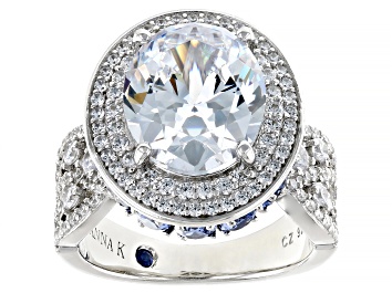 Picture of Pre-Owned Blue And White Cubic Zirconia Platineve Holiday Ring 8.11ctw