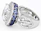 Pre-Owned Blue And White Cubic Zirconia Platineve Holiday Ring 8.11ctw