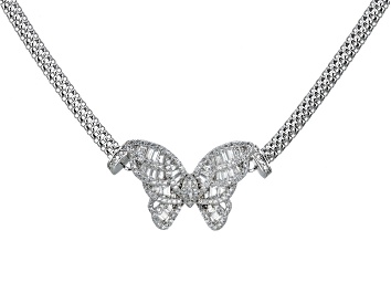 Picture of Pre-Owned White Cubic Zirconia Rhodium Over Sterling Silver Butterfly Mesh Link Necklace 3.21ctw