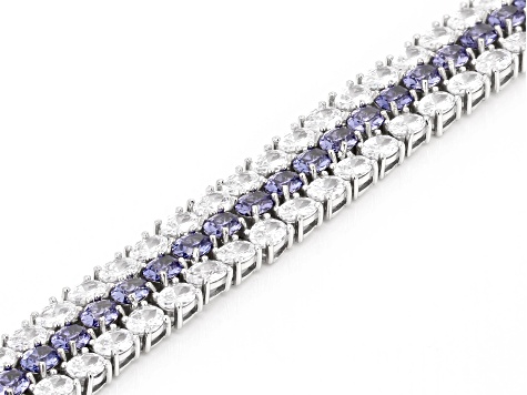 Pre-Owned Blue And White Cubic Zirconia Rhodium Over Silver Tennis Bracelet 31.10ctw