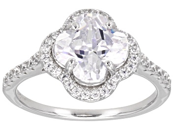Picture of Pre-Owned White Cubic Zirconia Rhodium Over Sterling Silver Clover Ring 4.07ctw