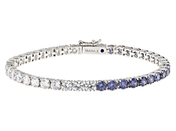 Picture of Pre-Owned Blue And White Cubic Zirconia Platineve Tennis Bracelet 17.42ctw