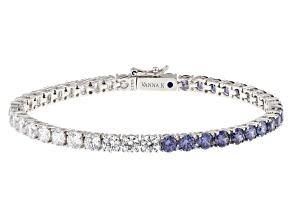 Pre-Owned Blue And White Cubic Zirconia Platineve Tennis Bracelet 17.42ctw