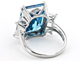 Pre-Owned Blue And White Cubic Zirconia Rhodium Over Sterling Silver Ring 20.76ctw