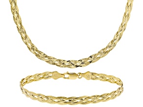 Pre-Owned 18k Yellow Gold Over Sterling Silver 5mm Braided Herringbone Link Bracelet & 18 Inch Chain