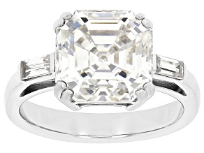Pre-Owned Strontium Titanate And White Zircon Rhodium Over Sterling Silver Ring 6.48ctw.