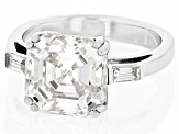 Pre-Owned Strontium Titanate And White Zircon Rhodium Over Sterling Silver Ring 6.48ctw.