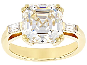 Picture of Pre-Owned Strontium Titanate And White Zircon 18k Yellow Gold Over Sterling Silver Ring 6.4