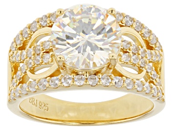 Picture of Pre-Owned Candlelight Strontium Titanate And White Zircon 18k Yellow Gold Over Silver Ring