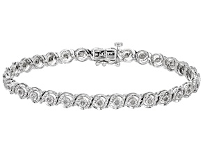 Pre-Owned White Diamond Rhodium Over Sterling Silver Tennis Bracelet 0.50ctw