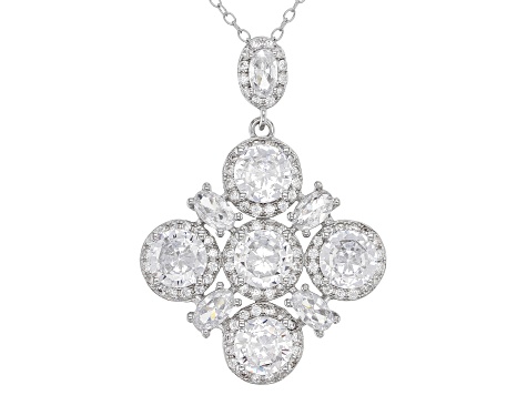 Pre-Owned White Cubic Zirconia Rhodium Over Sterling Silver Pendant With Chain 8.78ctw