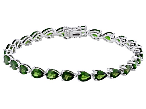 Pre-Owned Green Chrome Diopside Rhodium Over Sterling Silver Tennis Bracelet 14.28ctw