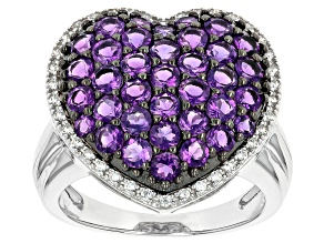 Pre-Owned Purple African Amethyst Rhodium Over Sterling Silver Heart Ring 1.97ctw