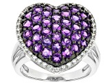 Pre-Owned Purple African Amethyst Rhodium Over Sterling Silver Heart Ring 1.97ctw