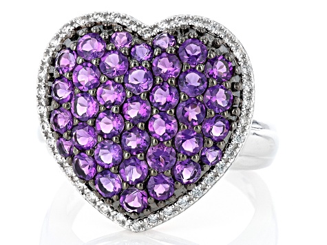 Pre-Owned Purple African Amethyst Rhodium Over Sterling Silver Heart Ring 1.97ctw