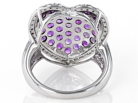 Pre-Owned Purple African Amethyst Rhodium Over Sterling Silver Heart Ring 1.97ctw