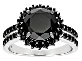 Pre-Owned Black Spinel Rhodium Over Sterling Silver Ring 4.28ctw