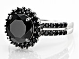 Pre-Owned Black Spinel Rhodium Over Sterling Silver Ring 4.28ctw