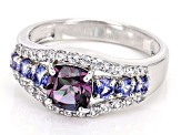 Pre-Owned Blue Lab Created Alexandrite Rhodium Over Sterling Silver Ring