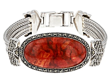 Picture of Pre-Owned Sponge Red Coral With Marcasite Sterling Silver Bracelet