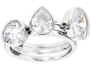 Picture of Pre-Owned White Cubic Zirconia Rhodium Over Sterling Silver Rings Set of 3 7.17ctw
