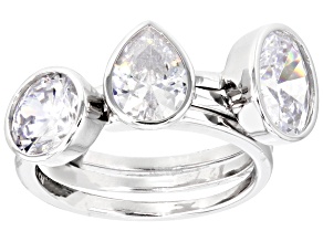 Pre-Owned White Cubic Zirconia Rhodium Over Sterling Silver Rings Set of 3 7.17ctw