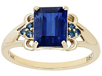Picture of Pre-Owned Blue Kyanite With Blue Diamond 14k Yellow Gold Ring 2.59ctw