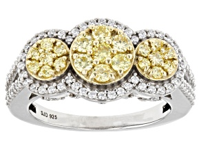Pre-Owned Yellow And White Cubic Zirconia Rhodium Over Sterling Silver Ring 1.60ctw
