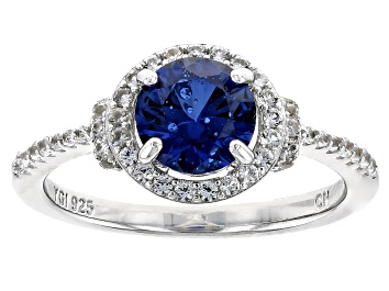 Picture of Pre-Owned Blue Lab Created Sapphire Rhodium Over Sterling Silver Ring 2.24ctw