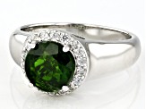 Pre-Owned Green Chrome Diopside With White Zircon Rhodium Over Sterling Silver Ring 2.19ctw