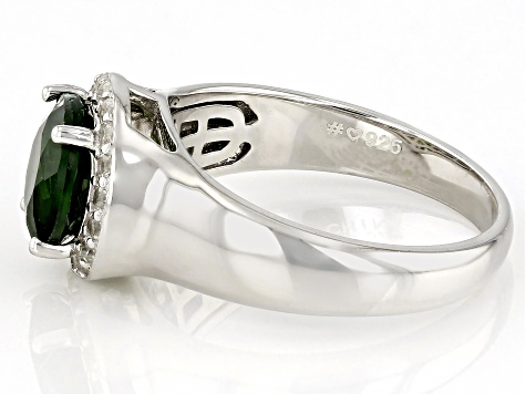 Pre-Owned Green Chrome Diopside With White Zircon Rhodium Over Sterling Silver Ring 2.19ctw