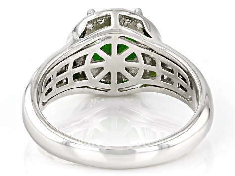 Pre-Owned Green Chrome Diopside With White Zircon Rhodium Over Sterling Silver Ring 2.19ctw