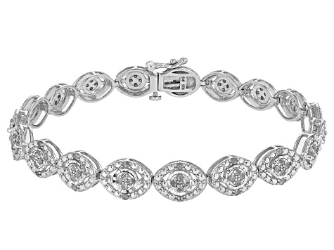 Pre-Owned White Diamond Rhodium Over Sterling Silver Tennis Bracelet 1.00ctw