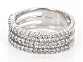 Pre-Owned White Diamond Rhodium Over Sterling Silver Multi-Row Ring 0.66ctw