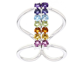 Picture of Pre-Owned Multi-Color Multi-Gemstone Rhodium Over Sterling Silver Ring 1.47ctw