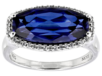 Picture of Pre-Owned Blue Lab Created Sapphire Rhodium Over Sterling Silver Ring 5.51ctw