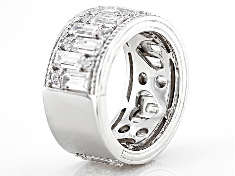 Pre-Owned Judith Ripka Baguette & Round Cubic Zirconia Rhodium Over Silver Toujour Band Ring 8.05ctw