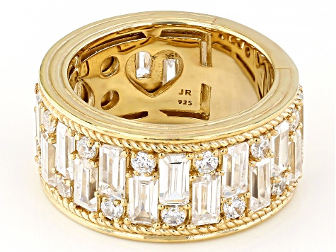 Pre-Owned Judith Ripka Baguette and Round White Cubic Zirconia 14k Gold Clad Toujour Band Ring 8.05c