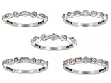 Pre-Owned White Diamond Accent Rhodium Over Sterling Silver Set of 5 Band Rings