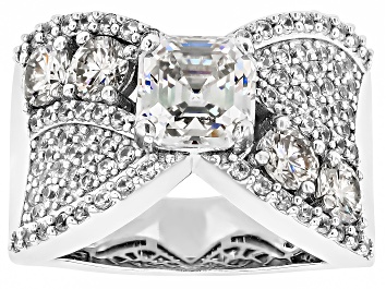 Picture of Pre-Owned Strontium Titanate And White Zircon Rhodium Over Silver Ring 4.66ctw