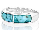 Pre-Owned Blue Composite Turquoise Sterling Silver 3-Stone Inlay Ring