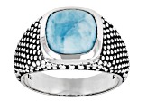 Pre-Owned Square Cushion Larimar Sterling Silver Men's Ring