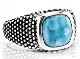 Pre-Owned Square Cushion Larimar Sterling Silver Men's Ring