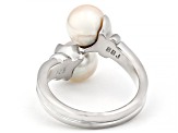 Pre-Owned White Cultured Japanese Akoya Pearl Rhodium Over Sterling Silver Bypass Ring