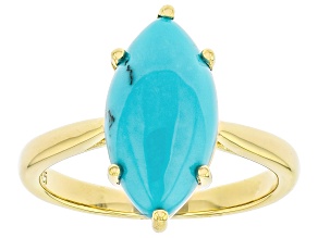 Pre-Owned Blue Kingman Turquoise 18k Yellow Gold Over Sterling Silver Ring